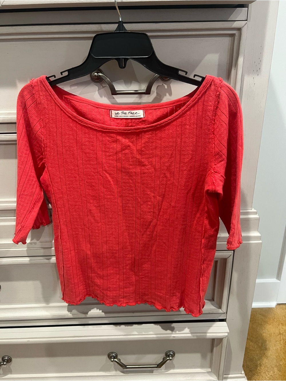 We The Free Coral Ribbed Scoop-Neck Short Sleeve Top